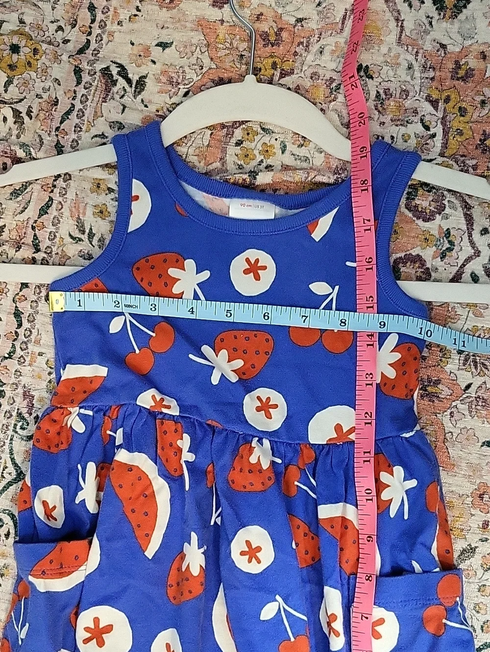 Hanna Andersson Size 3T Sleeveless Playground Dress Pockets Blue Red White Fruit